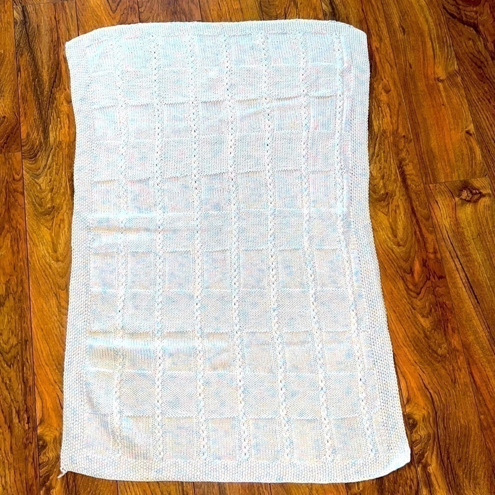 𝅺handcrafted Baby Blanket Pale Blue-Pink-White 46x30 New